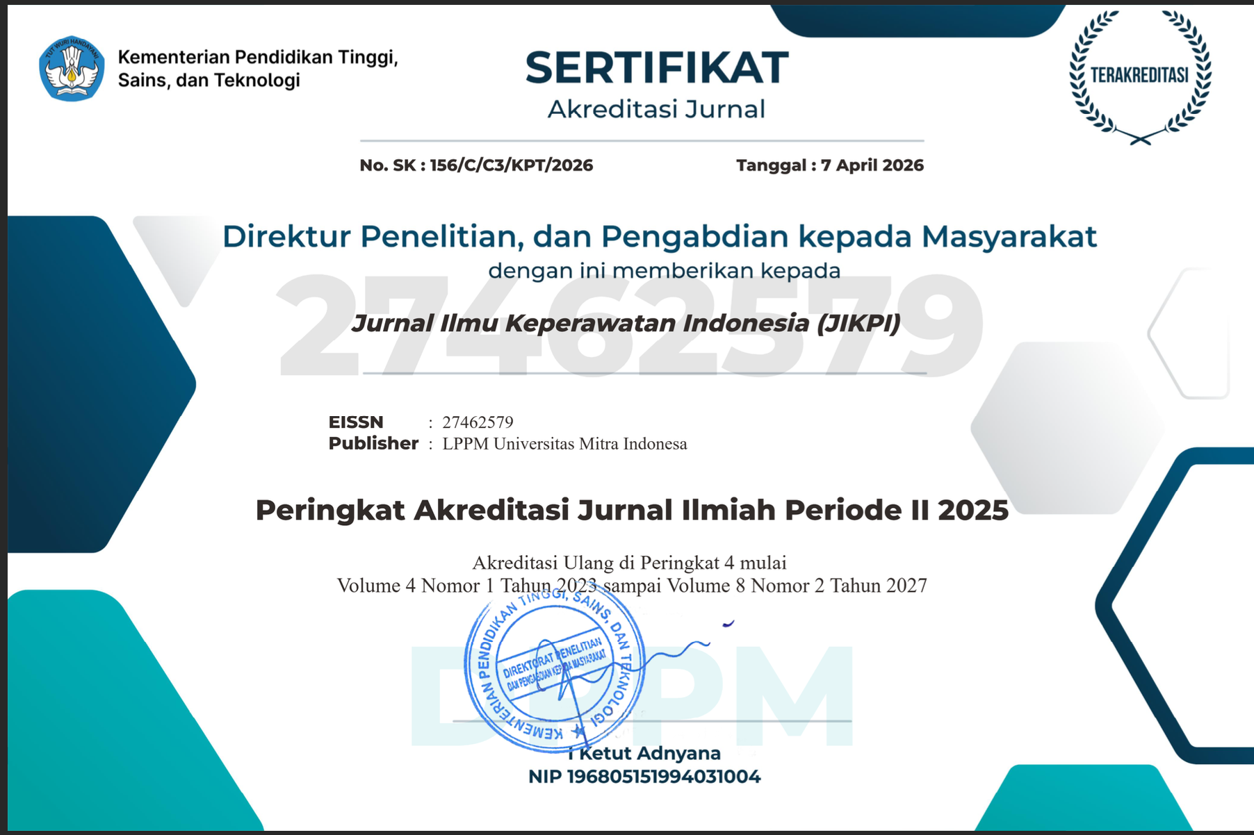 Sertifikat SINTA 4 Besar